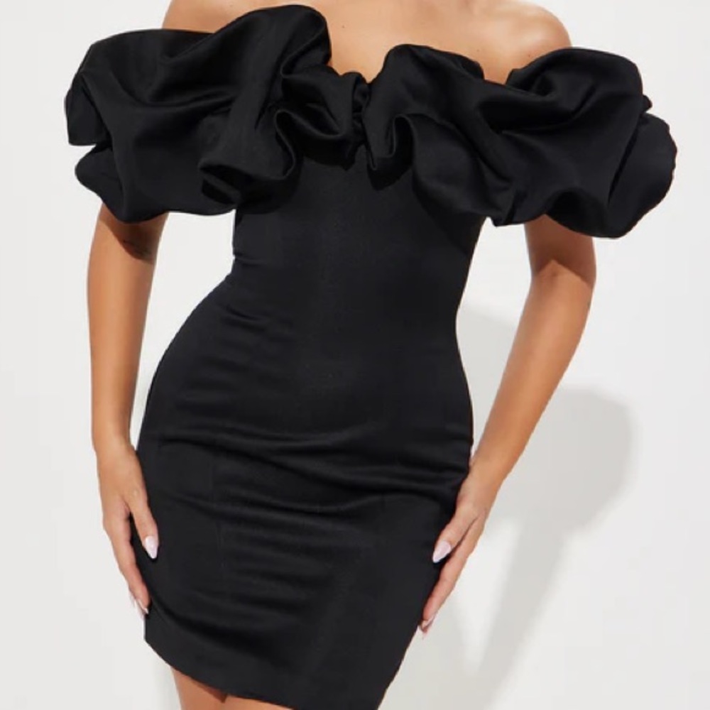Fashion Nova Black Off Shoulder Midi Dress